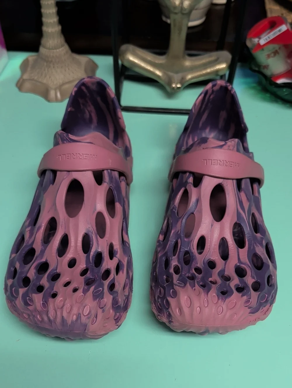 Merrell Pink and Purple Marbled Foam Slip-On Clogs